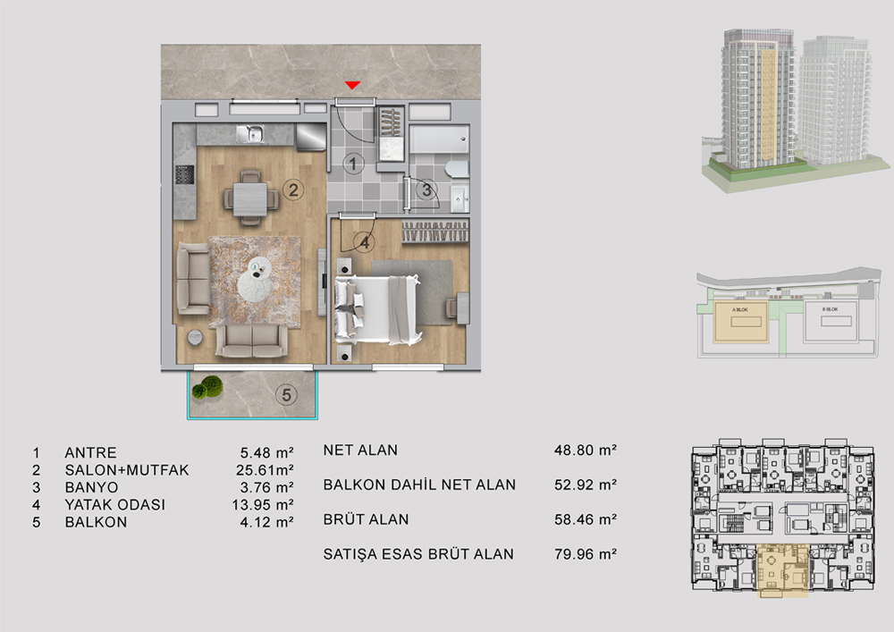 Tip 1 (1+1 Açık Mutfaklı)