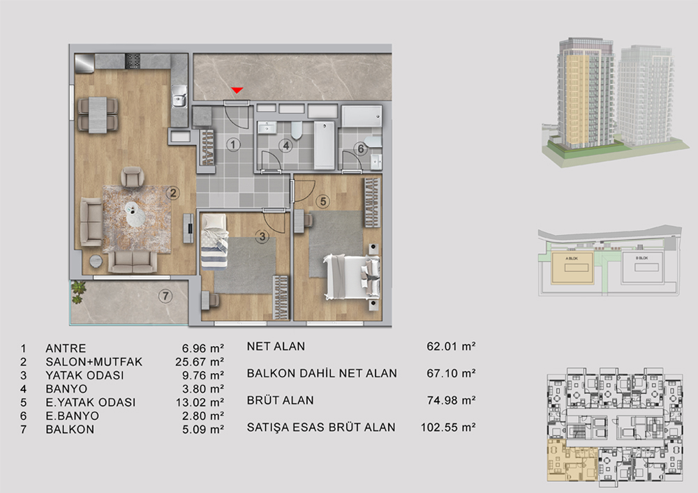 Tip 3 (2+1 Açık Mutfaklı)